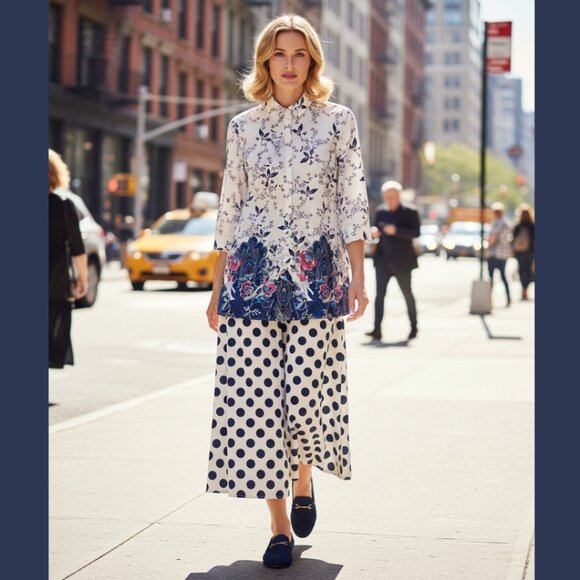 Chico’s Floral Button-Down Tunic Shirt, No-Iron Stain Shield - Picture 8 of 14